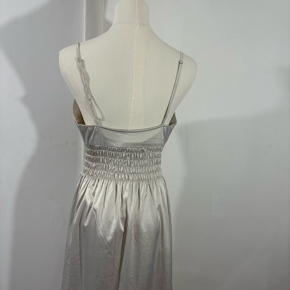 ZARA Ivory Maxi Dress Elastic Waist Shiny Sz S Silky Bridal Wedding Party - Picture 11 of 12